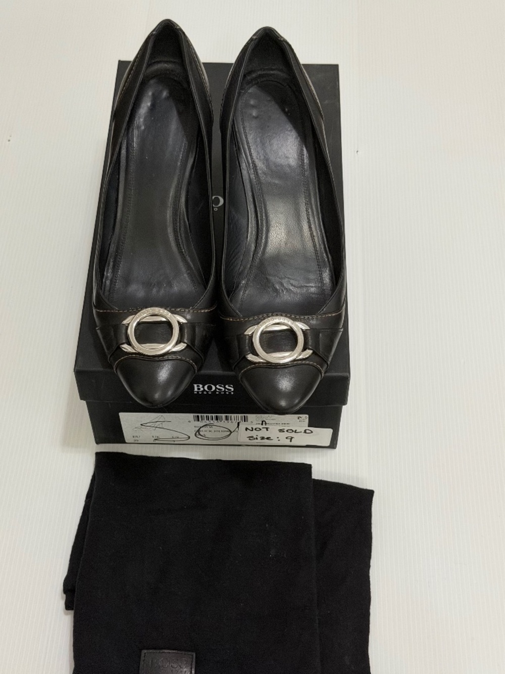 BOSS Hugo Boss "Chuck" Black Leather Buckle Pumps - Size 9
